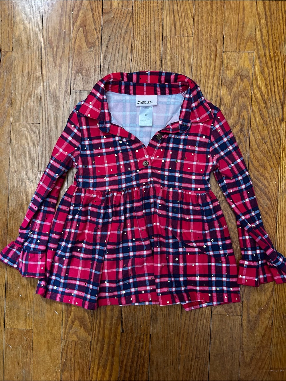 Little Lass Red and Navy Plaid Peplum Shirt